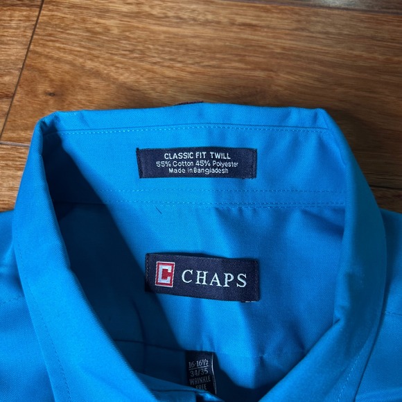 Chaps Mens Dress Shirt 16-16.5 34/35 Classic Fit Wrinkle Free Blue NWT - Picture 3 of 5